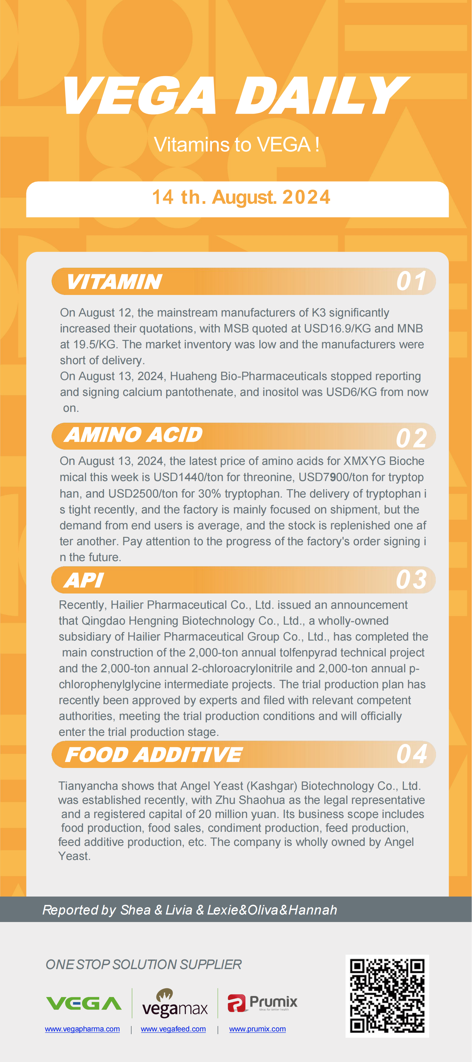 Vega Daily Dated on Aug 14th 2024 Vitamin Amino Acid APl Food Additives.png